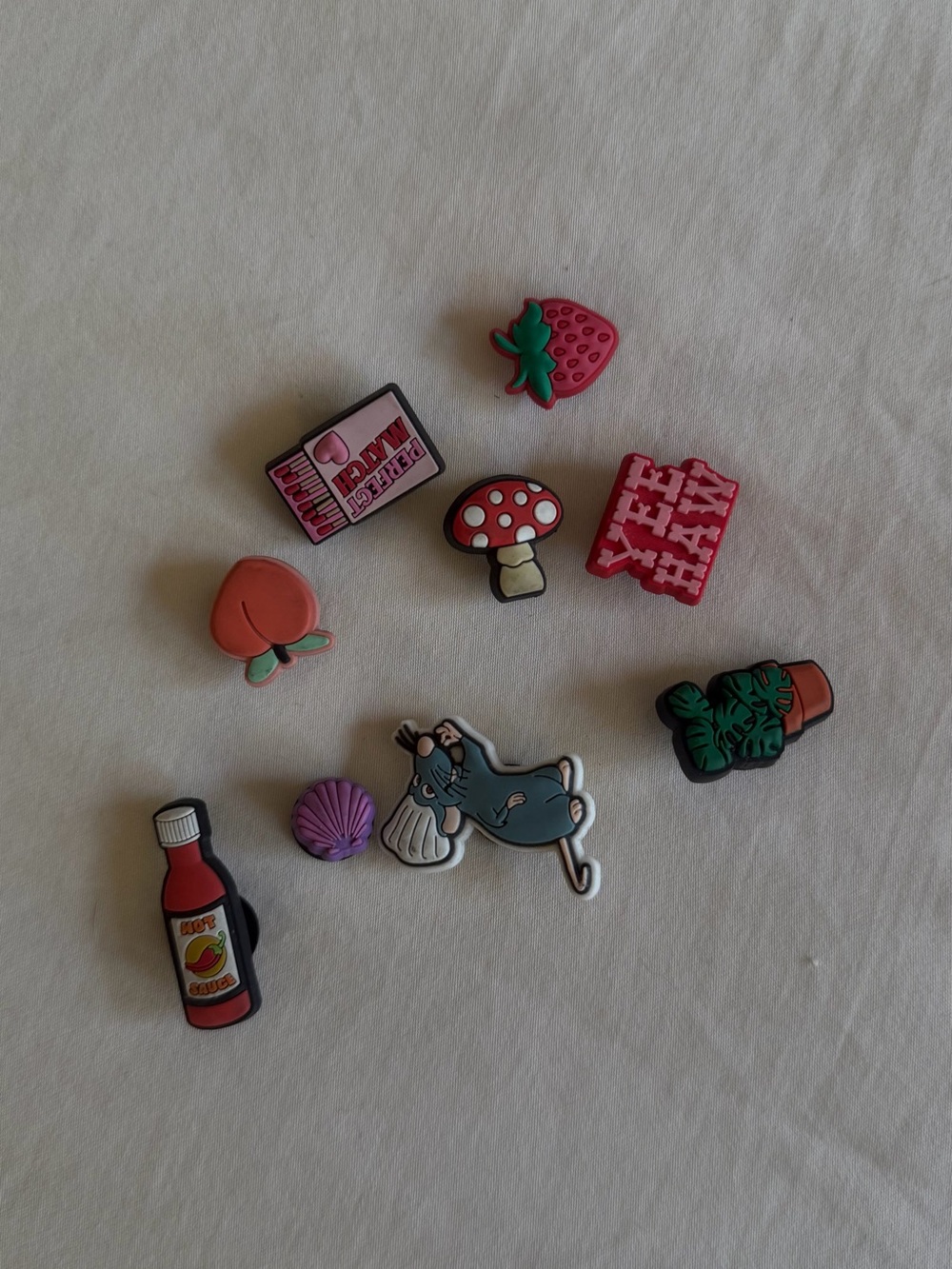 CROCS Pink Red Green Novelty Jibbitz Charms Set